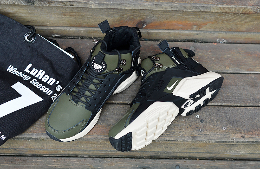 Nike Air Huarache X Acronym City MID Leather Army Green Black White Shoes